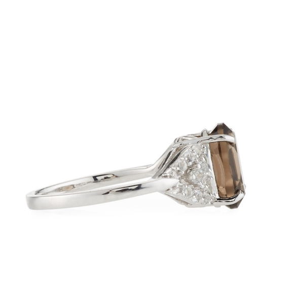 🍒NIB🍒 SMOKY QUARTZ & TOPAZ STERLING SILVER RING - Picture 5 of 7